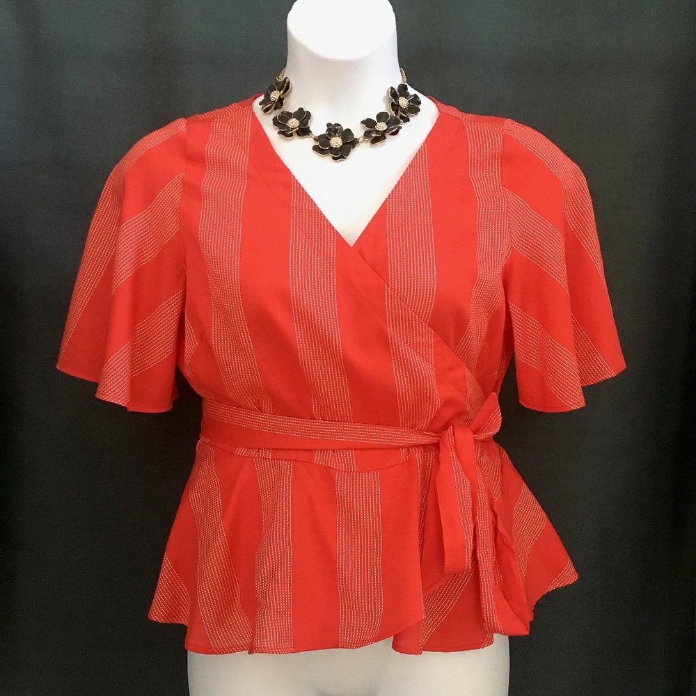 COPY - Brand new with tags!  PETITE STRIPED WRAP TOP